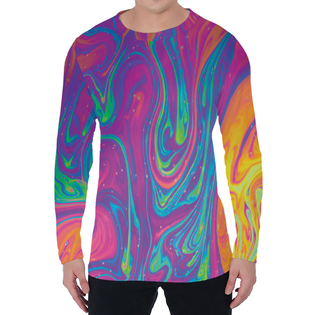 Psychedelic Liquid Print Men's Long Sleeve T-Shirt