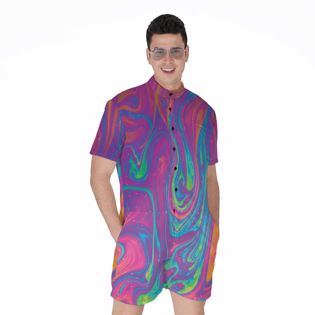 Psychedelic Liquid Print Men's Rompers