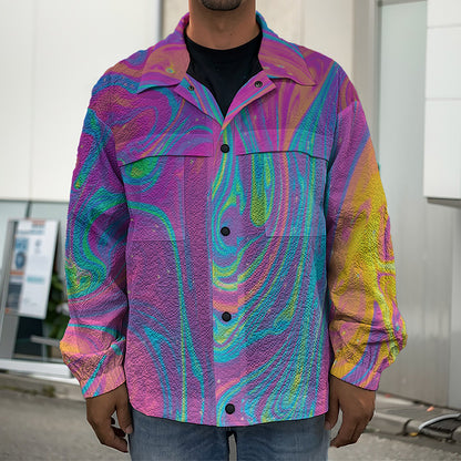 Psychedelic Liquid Print Men's Shirt Jacket