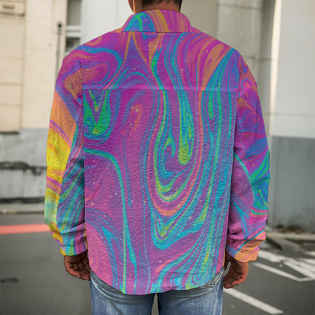 Psychedelic Liquid Print Men's Shirt Jacket