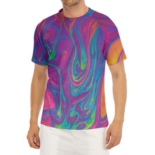Psychedelic Liquid Print Men's Short Sleeve Rash Guard