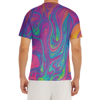 Psychedelic Liquid Print Men's Short Sleeve Rash Guard