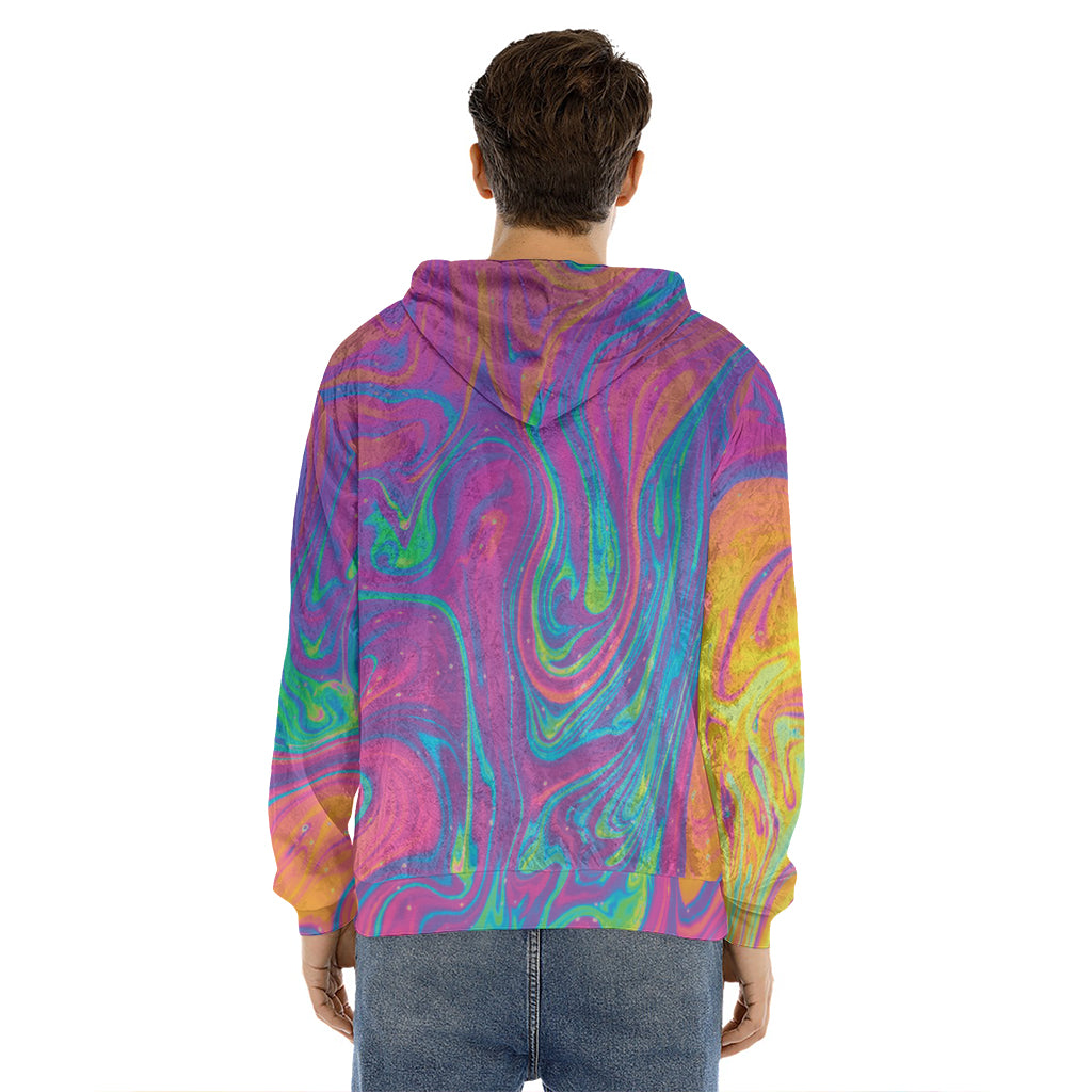 Psychedelic Liquid Print Men's Velvet Pullover Hoodie