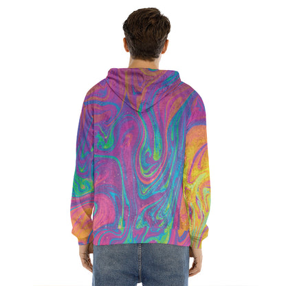 Psychedelic Liquid Print Men's Velvet Pullover Hoodie