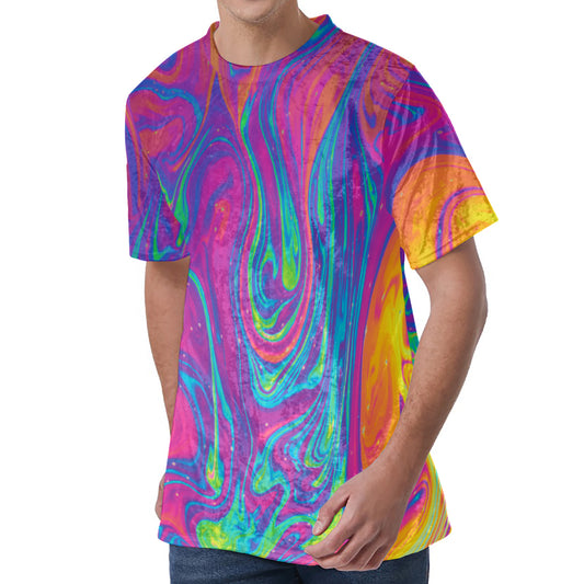 Psychedelic Liquid Print Men's Velvet T-Shirt