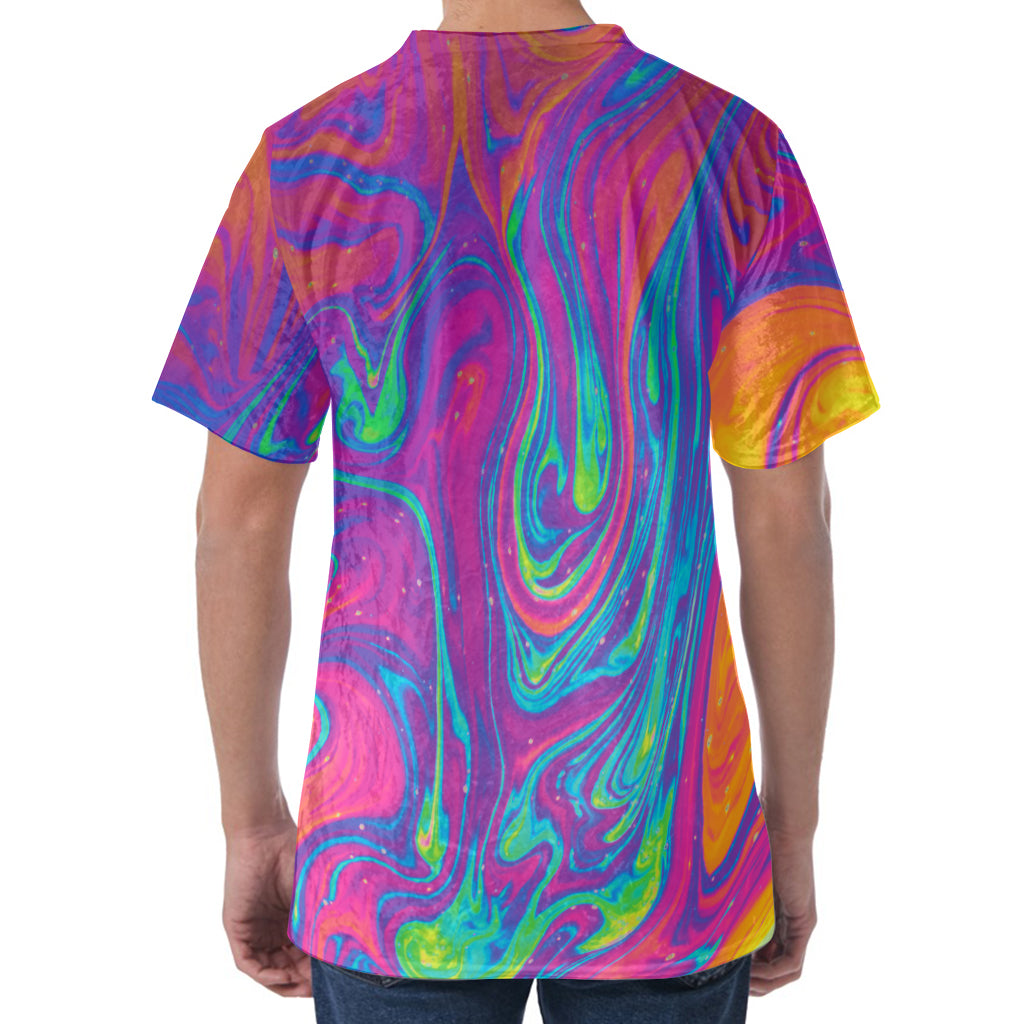Psychedelic Liquid Print Men's Velvet T-Shirt