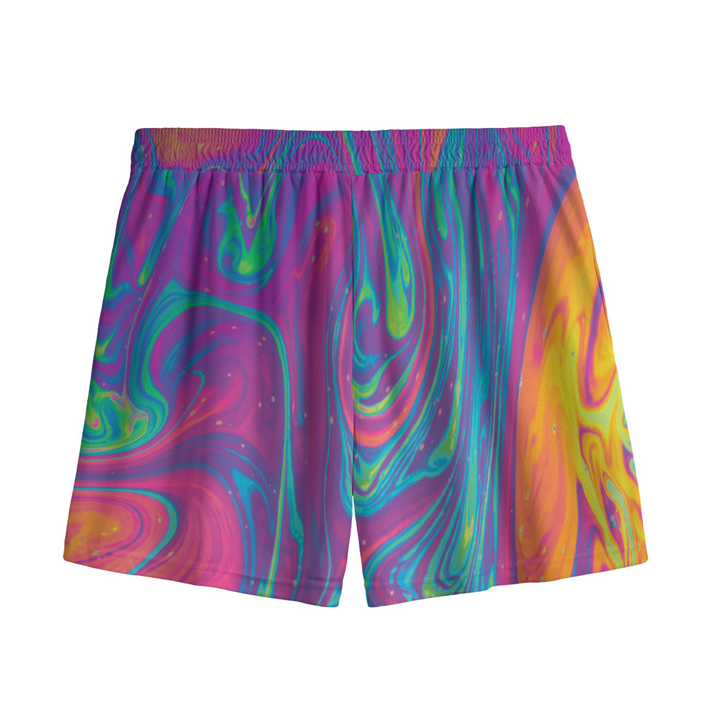 Psychedelic Liquid Print Mesh Shorts