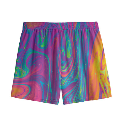 Psychedelic Liquid Print Mesh Shorts