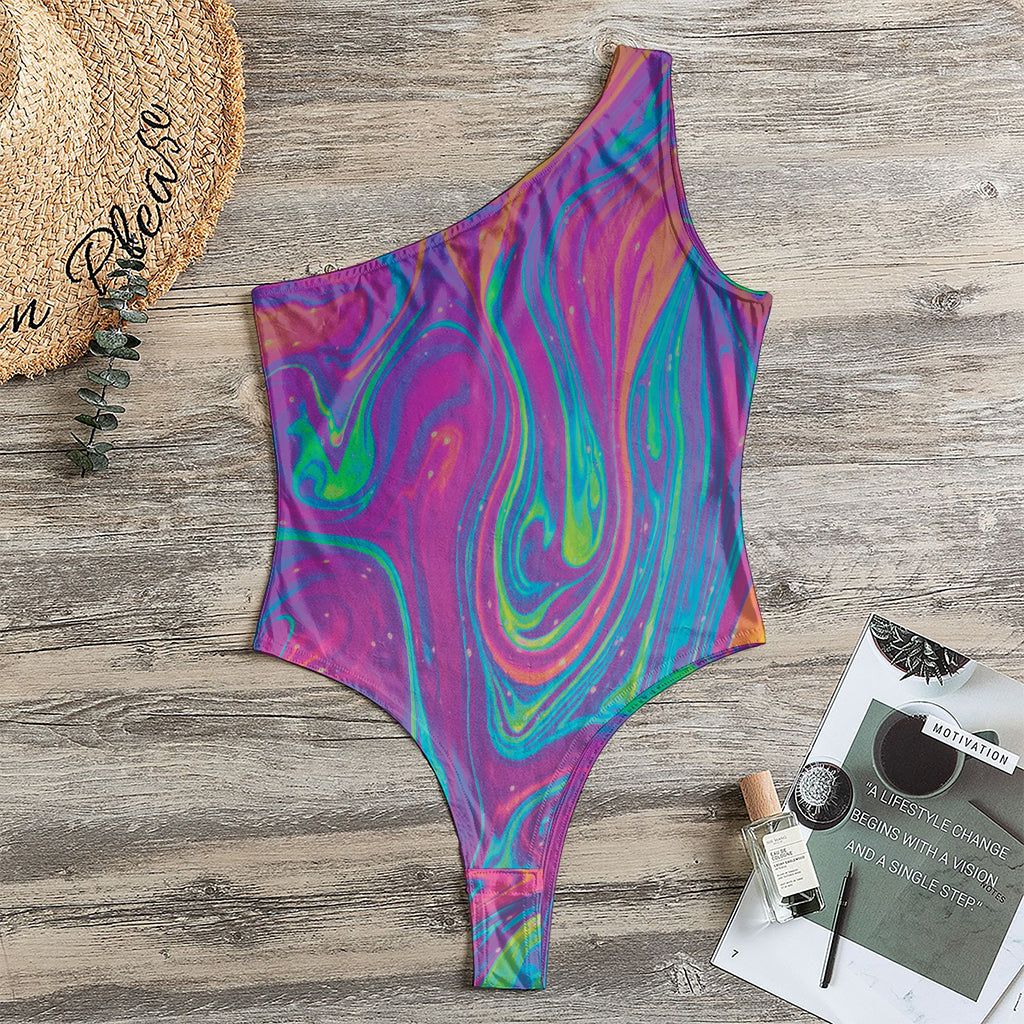 Psychedelic Liquid Print One Shoulder Bodysuit