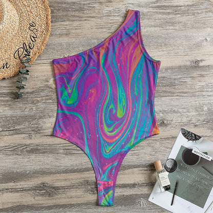 Psychedelic Liquid Print One Shoulder Bodysuit