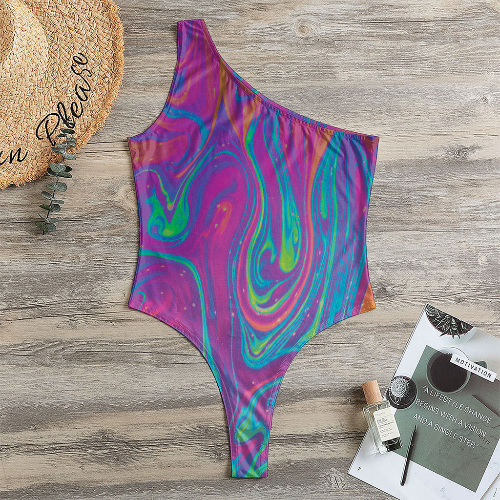 Psychedelic Liquid Print One Shoulder Bodysuit