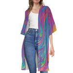 Psychedelic Liquid Print Open Front Beach Cover Up