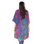 Psychedelic Liquid Print Open Front Beach Cover Up