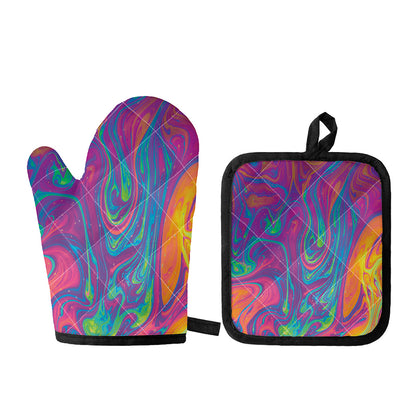 Psychedelic Liquid Print Oven Mitt And Pot Holder Set