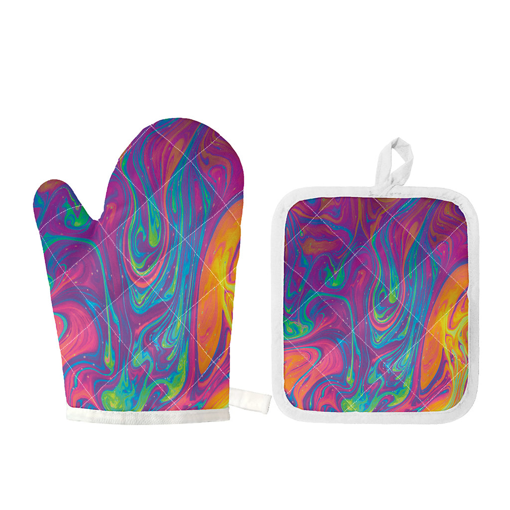 Psychedelic Liquid Print Oven Mitt And Pot Holder Set