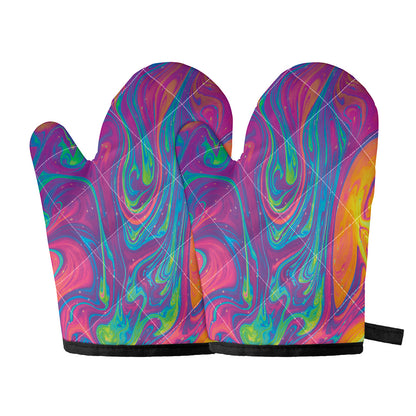 Psychedelic Liquid Print Oven Mitts