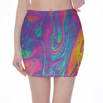 Psychedelic Liquid Print Pencil Mini Skirt