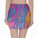 Psychedelic Liquid Print Pencil Mini Skirt