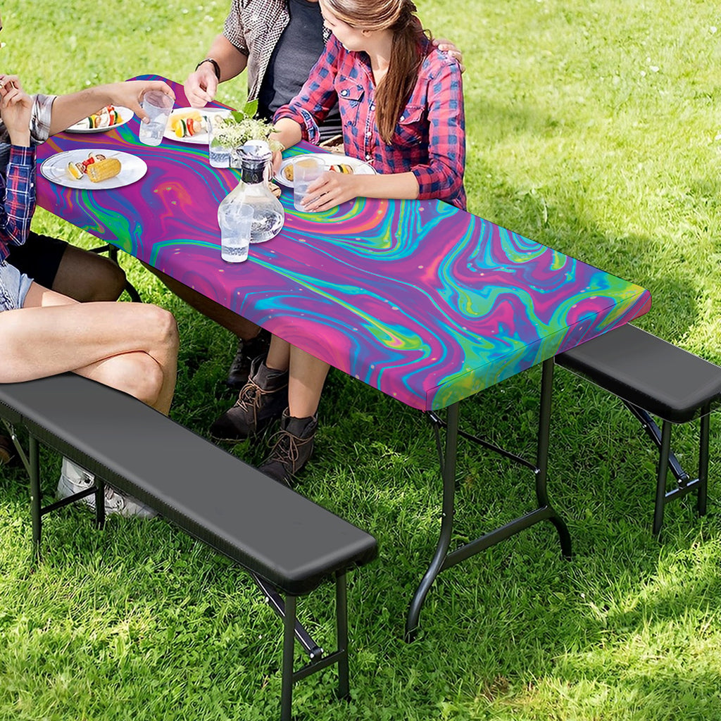 Psychedelic Liquid Print Picnic Table Cover