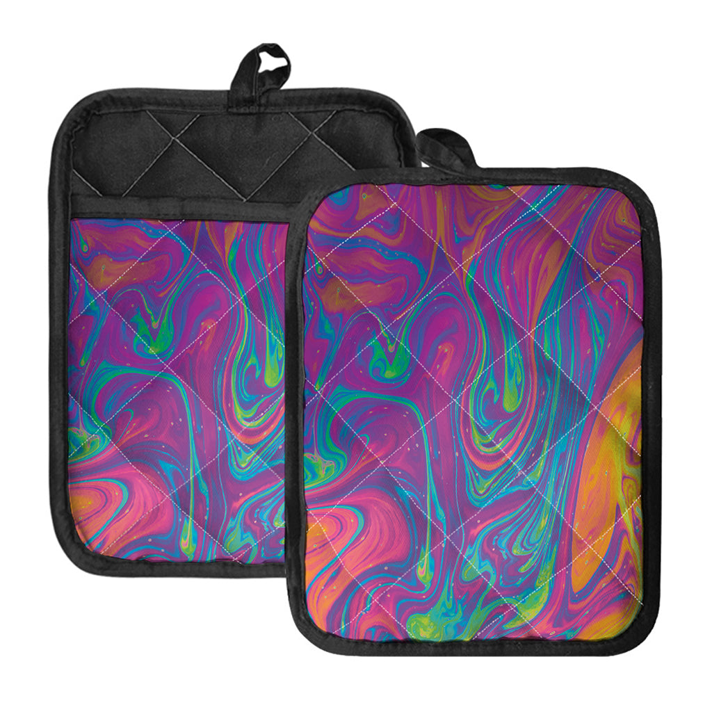 Psychedelic Liquid Print Pot Holders With Pocket
