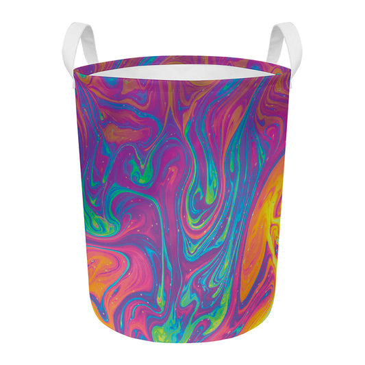 Psychedelic Liquid Print Round Laundry Basket