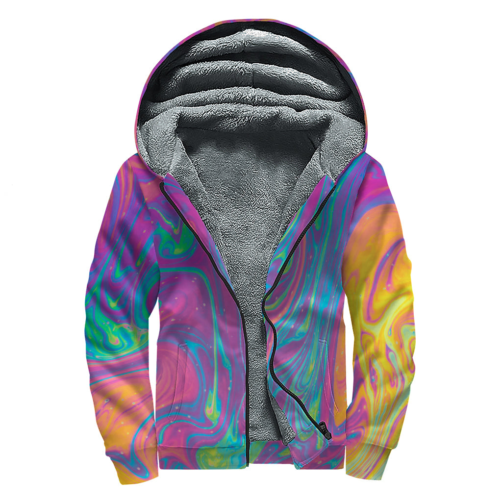 Psychedelic Liquid Print Sherpa Lined Zip Up Hoodie