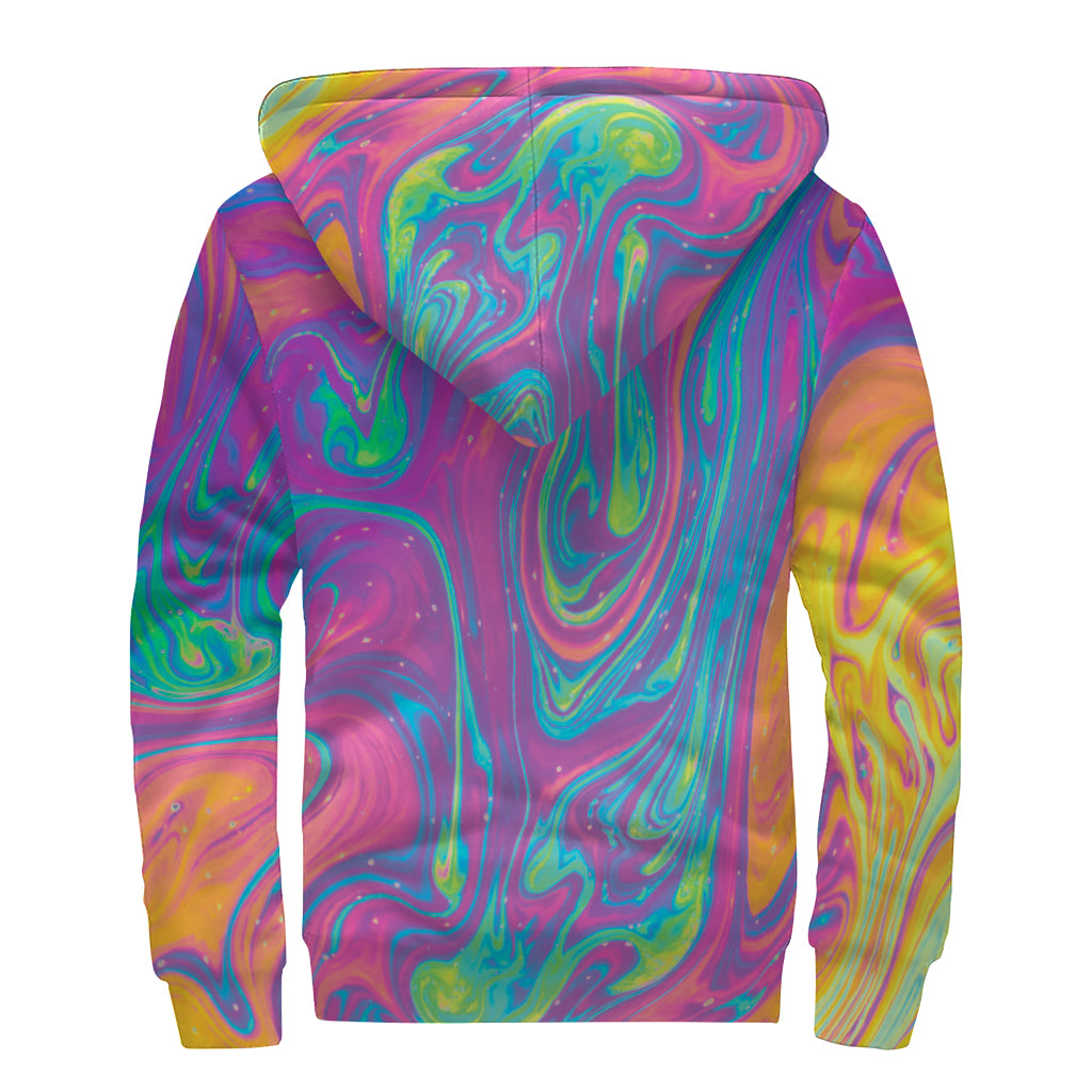 Psychedelic Liquid Print Sherpa Lined Zip Up Hoodie