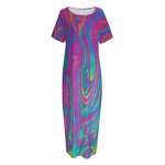 Psychedelic Liquid Print Short Sleeve Long Nightdress