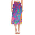 Psychedelic Liquid Print Side Slit Midi Skirt