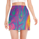 Psychedelic Liquid Print Side Slit Mini Skirt