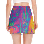 Psychedelic Liquid Print Side Slit Mini Skirt