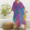Psychedelic Liquid Print Silk V-Neck Kaftan Dress