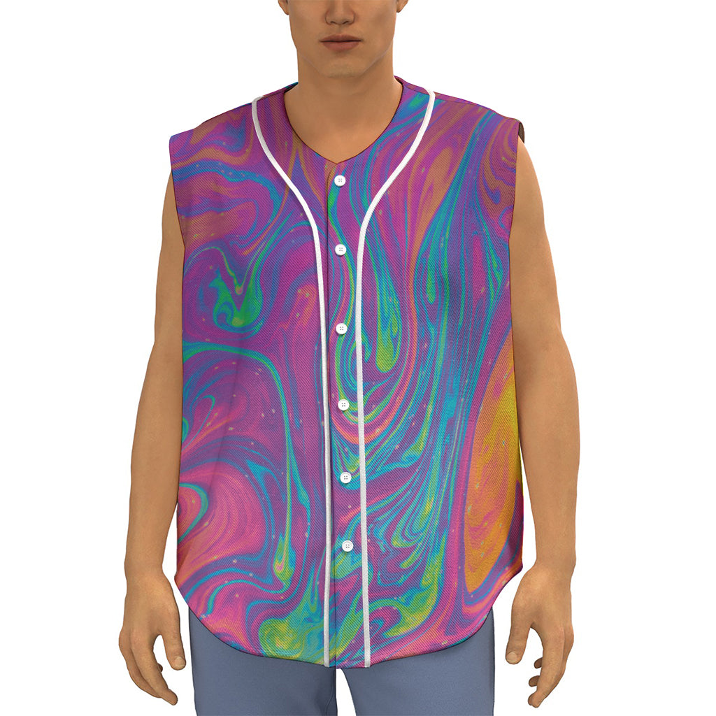 Psychedelic Liquid Print Sleeveless Baseball Jersey