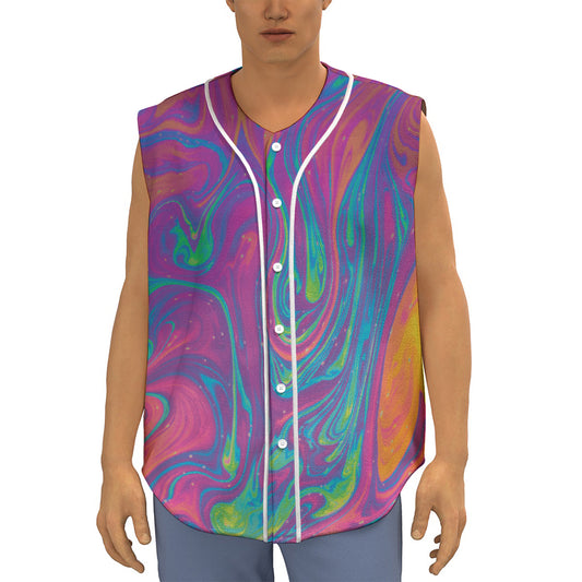 Psychedelic Liquid Print Sleeveless Baseball Jersey
