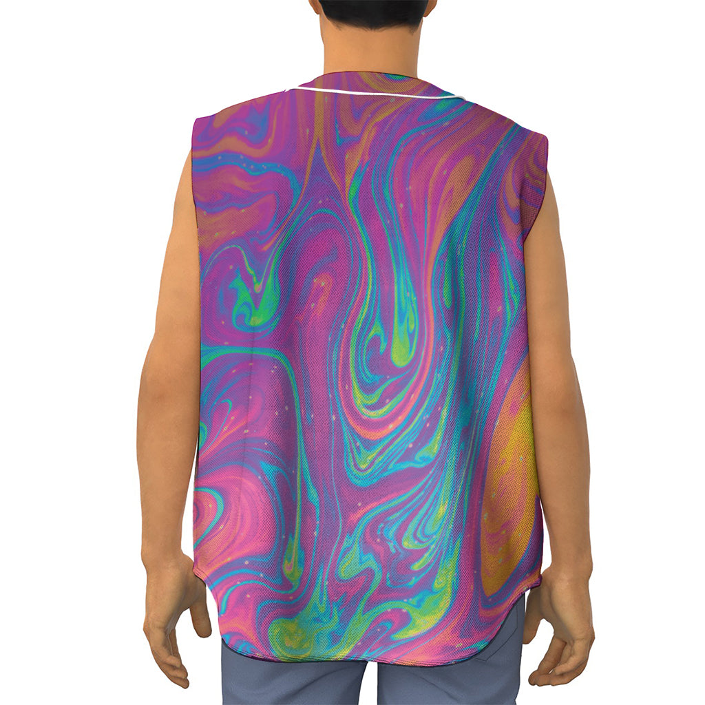 Psychedelic Liquid Print Sleeveless Baseball Jersey
