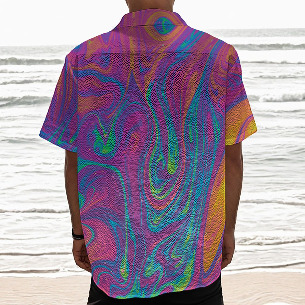 Psychedelic Liquid Print Textured Short Sleeve Shirt