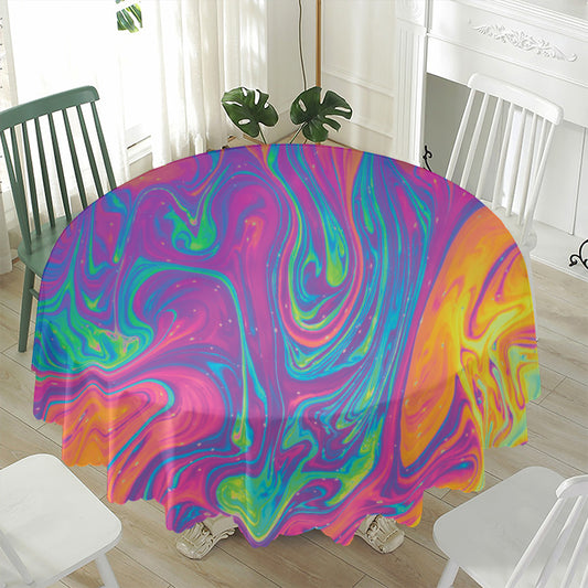 Psychedelic Liquid Print Waterproof Round Tablecloth