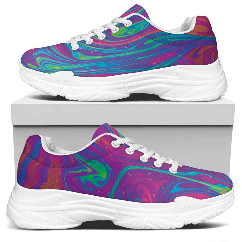 Psychedelic Liquid Print White Chunky Shoes