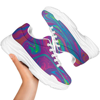 Psychedelic Liquid Print White Chunky Shoes