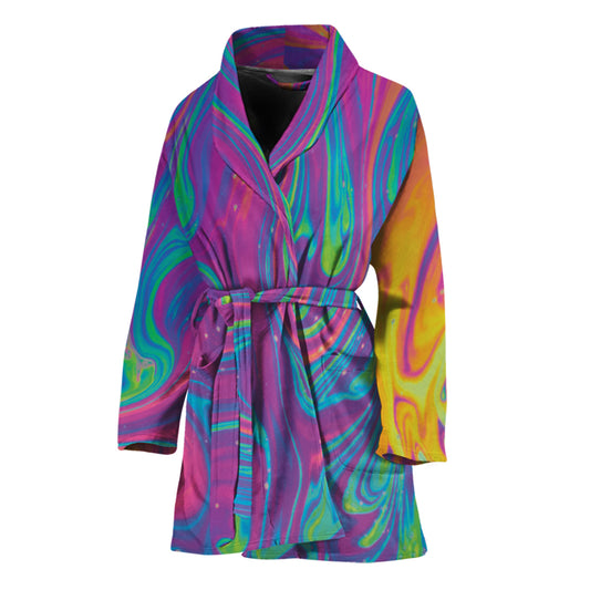 Psychedelic Liquid Print Women's Bathrobe