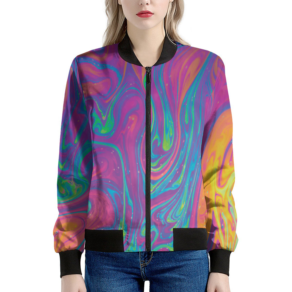 Psychedelic Liquid Print Women's Bomber Jacket