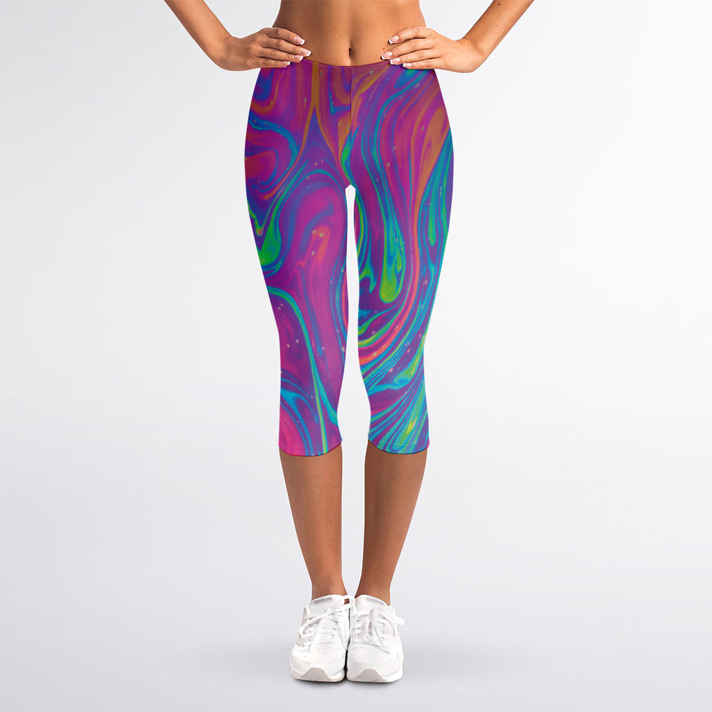 Psychedelic Liquid Print Women's Capri Leggings