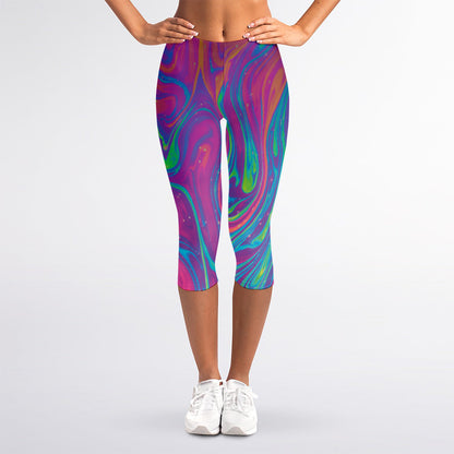 Psychedelic Liquid Print Women's Capri Leggings