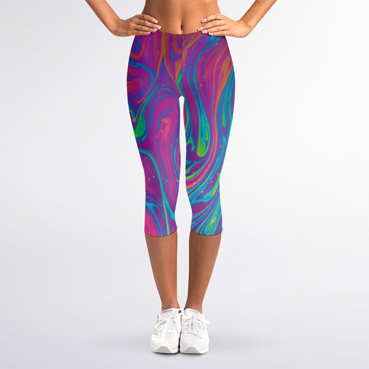Psychedelic Liquid Print Women's Capri Leggings