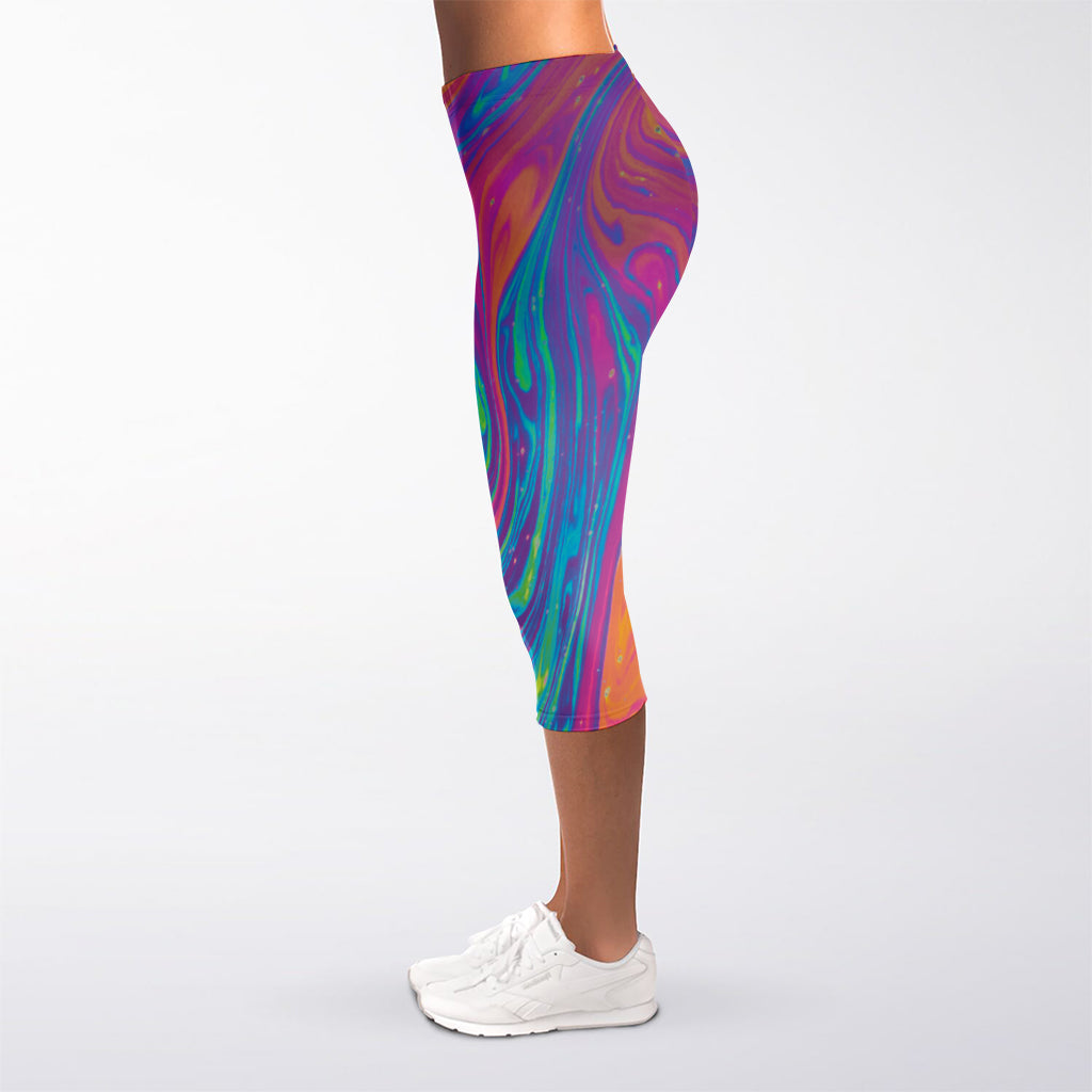 Psychedelic Liquid Print Women's Capri Leggings