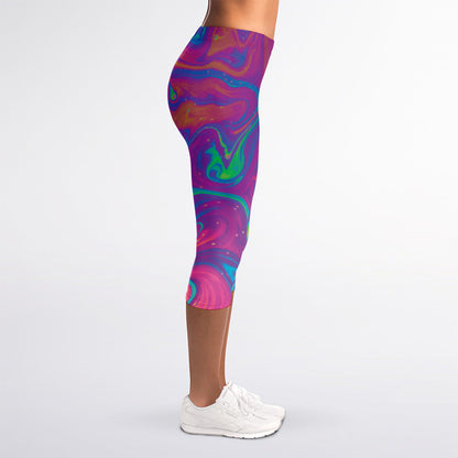 Psychedelic Liquid Print Women's Capri Leggings