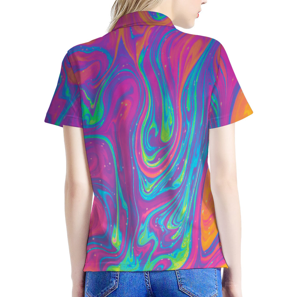 Psychedelic Liquid Print Women's Polo Shirt