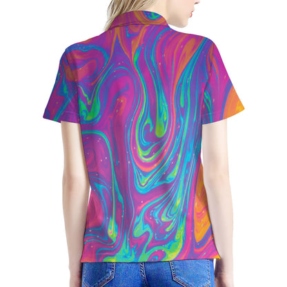 Psychedelic Liquid Print Women's Polo Shirt