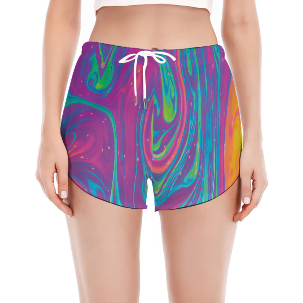 Psychedelic Liquid Print Women's Split Running Shorts