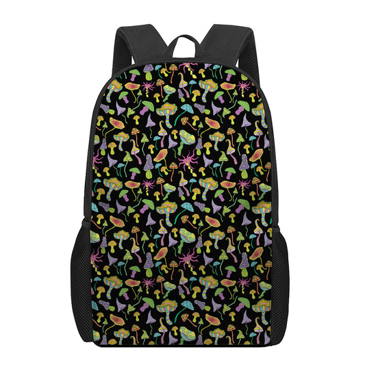 Psychedelic Mushroom Pattern Print 17 Inch Backpack